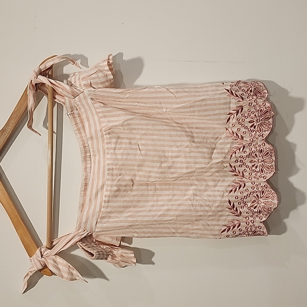 P.16 Guess Women's Off the Shoulder Striped Floral Embroidered Pullover Top